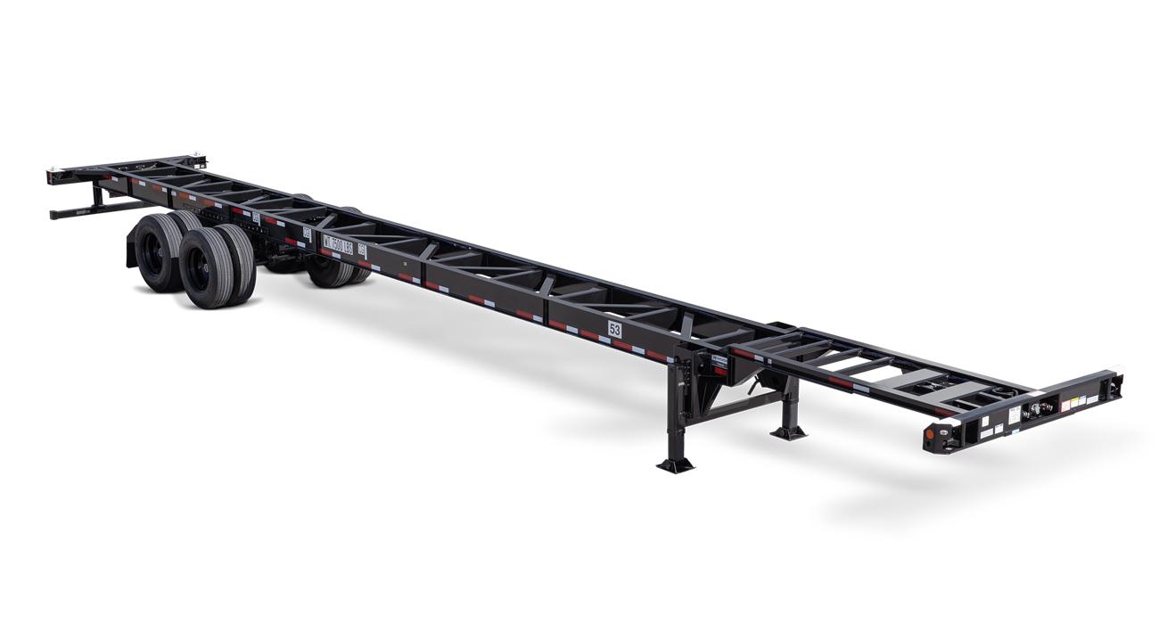 A black Hyundai Translead Fixed Chassis exemplifies Hyundai's innovation and durable trailer technology for container transport.