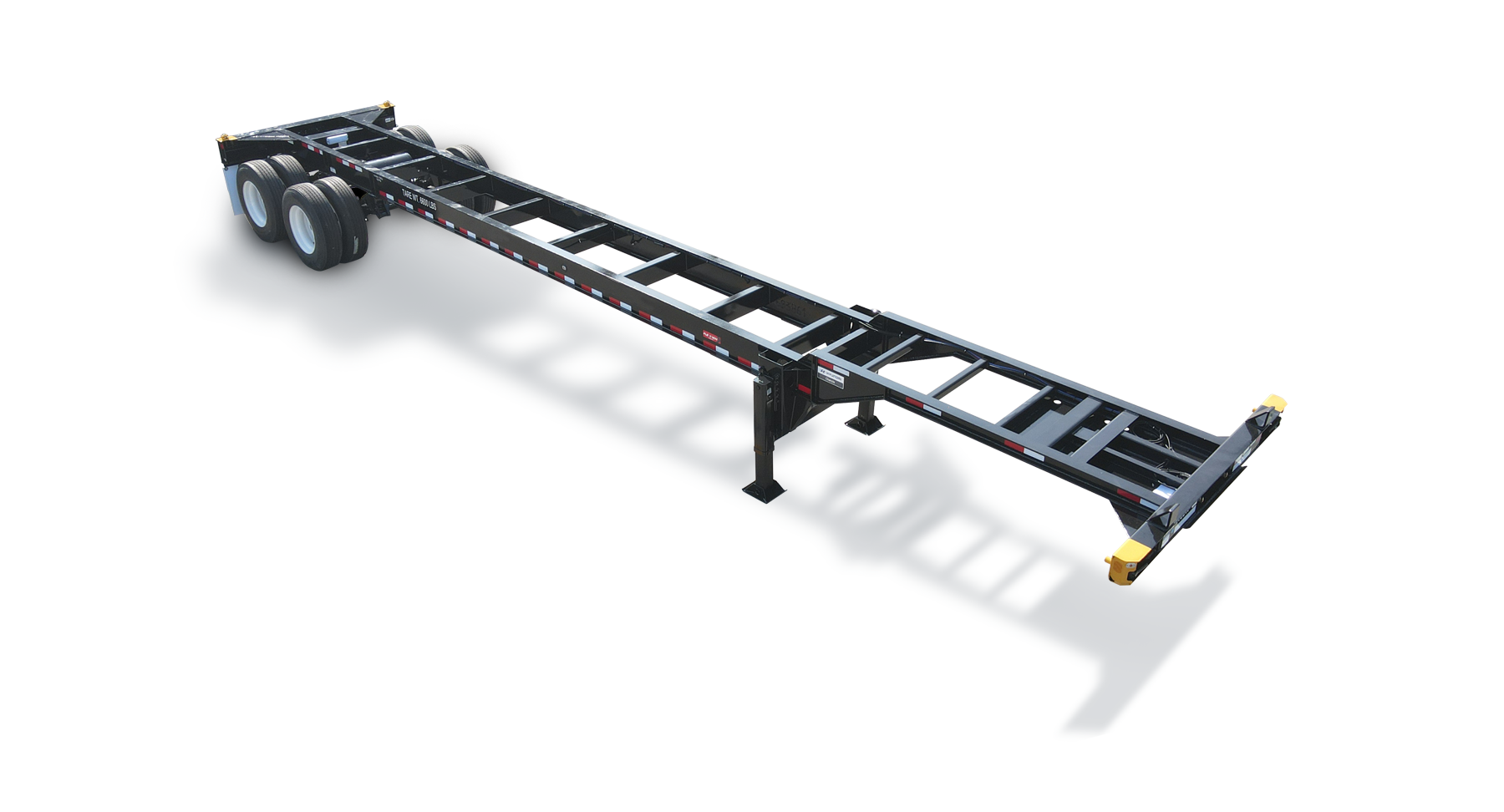 A black Hyundai Translead Recon Chassis, an intermodal container chassis, showcasing Hyundai's innovation and durable trailer technology.