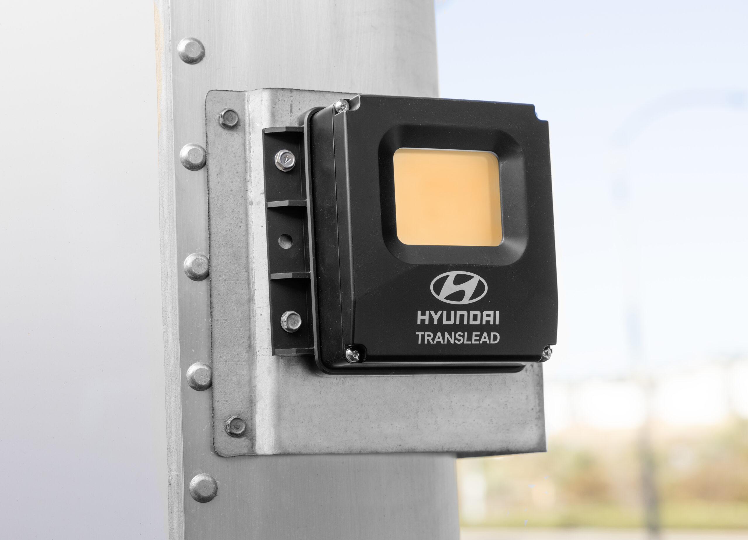 Close-up of a Hyundai Translead HT TEMPS sensor mounted on a trailer, showcasing Hyundai's innovation in trailer technology for monitoring airflow and preventing heat buildup.